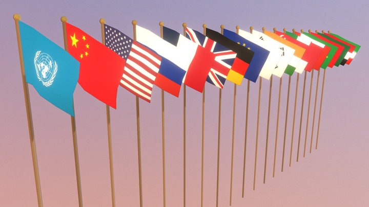 Animated Low Poly Flags 3D Model