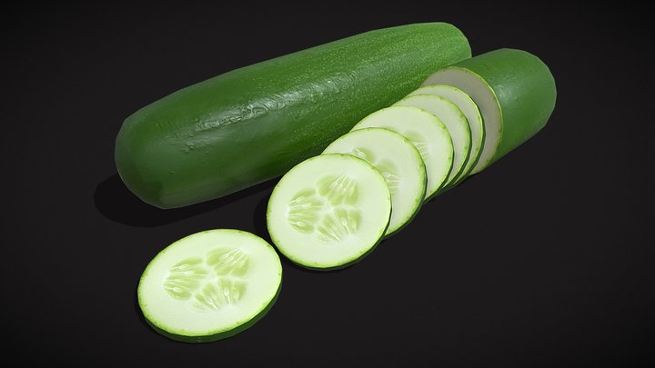 Cucumber with Slices 3D Model