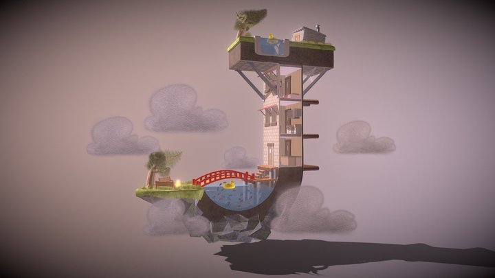 J-Letter Floating Diorama 3D Model