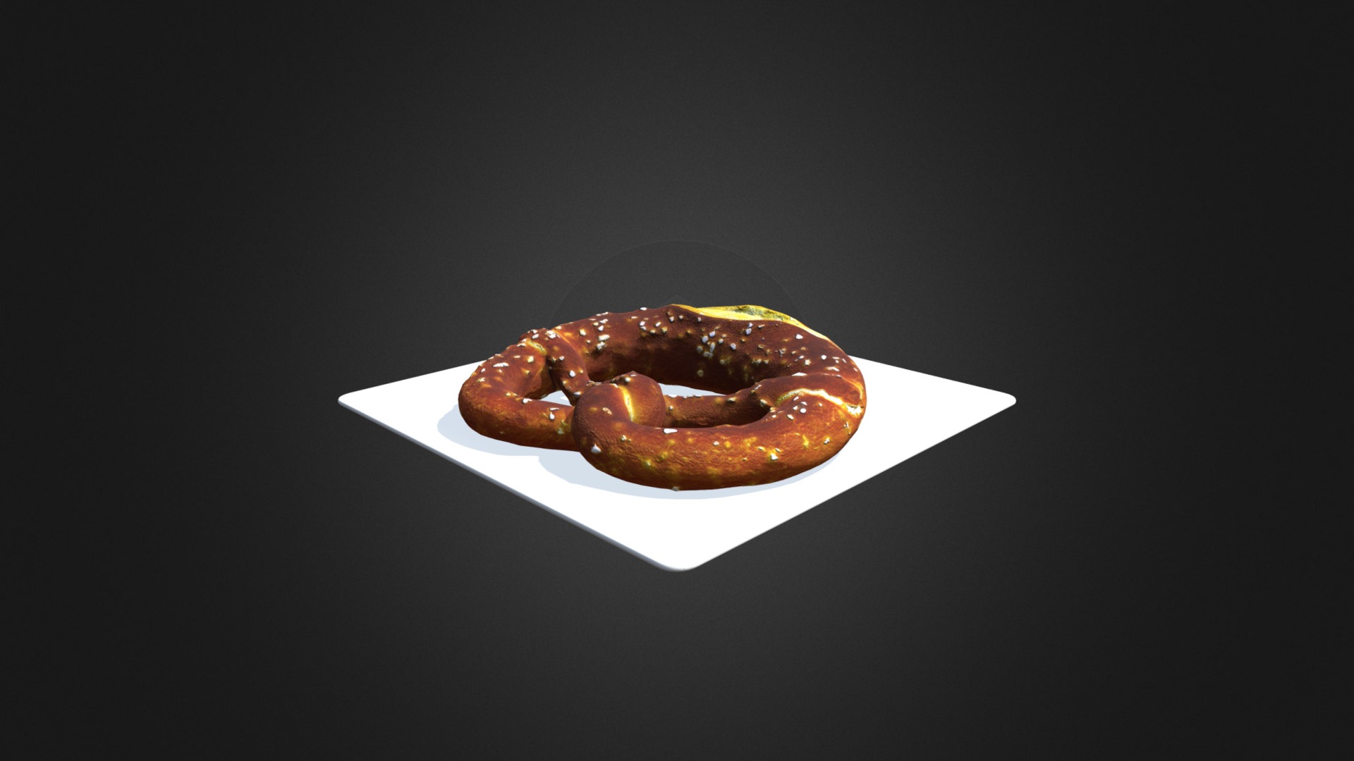 3D model Pretzel on White Plate - This is a 3D model of the Pretzel on White Plate. The 3D model is about a hot dog with mustard and ketchup on it.