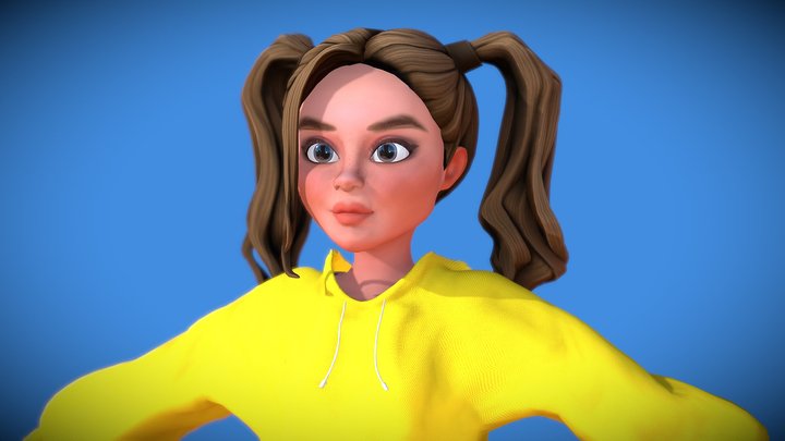 Stylized Cartoon Game Girl Character (Rigged) 3D Model