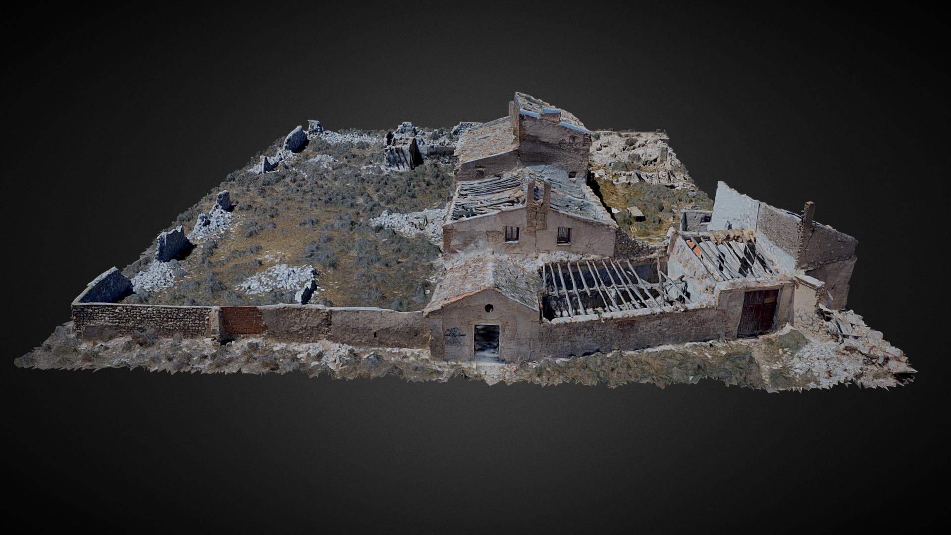 3D model Ruinas A-222 - This is a 3D model of the Ruinas A-222. The 3D model is about a stone castle on a black background.