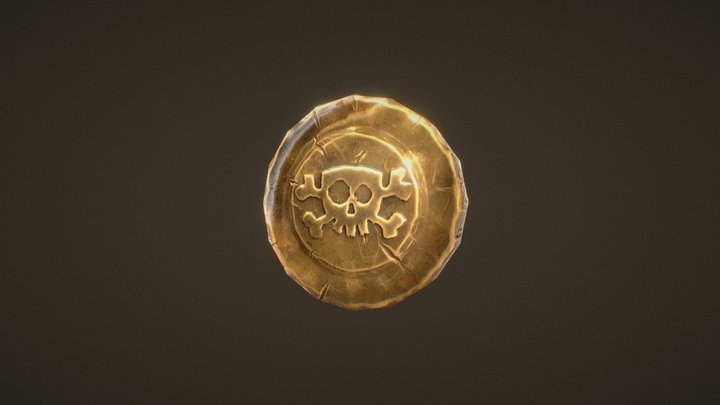 Low poly gold Coin 3D Model
