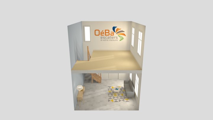 0.25 Tournant départ contemporain sans CM Hetre 3D Model
