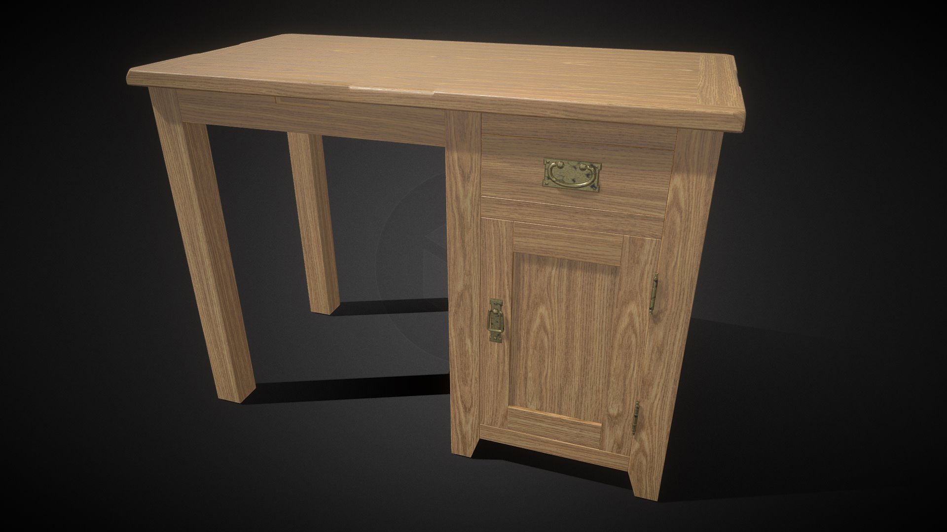 3D model Desk - This is a 3D model of the Desk. The 3D model is about a wooden cabinet with a door.