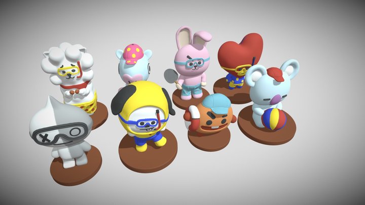 BT21 summer edition figures ready for 3D print 3D Model