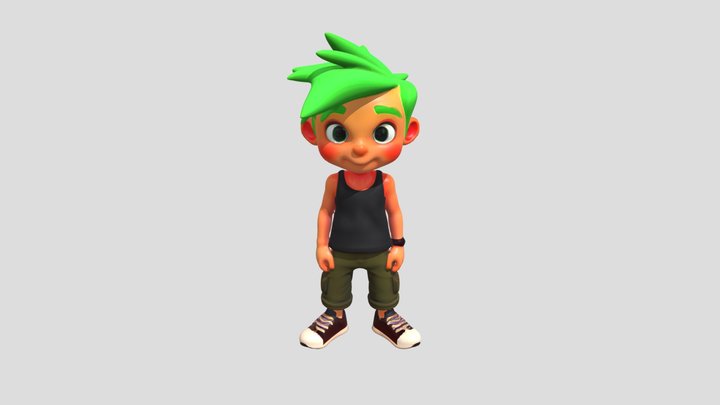 Cartoon character with green hair 3D Model