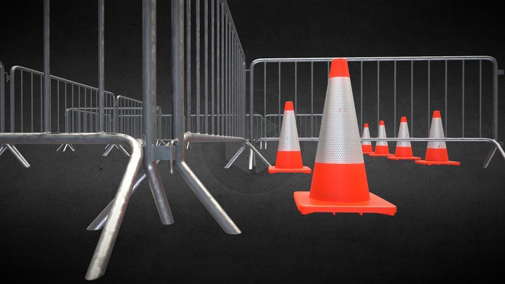 Traffic Fence and Traffice Cone 3D Model