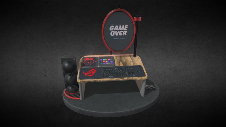 Gaming desk with computer 3D Model