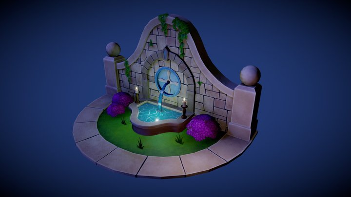 Stylized Courtyard Fountain 3D Model
