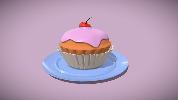 Glazured cake maffin on the plate 3D Model