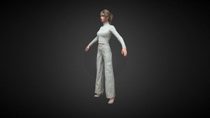 Woman White knitted top + white jeans 3D Model