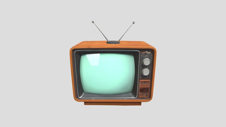 vintage wooden television with antennas 3D Model