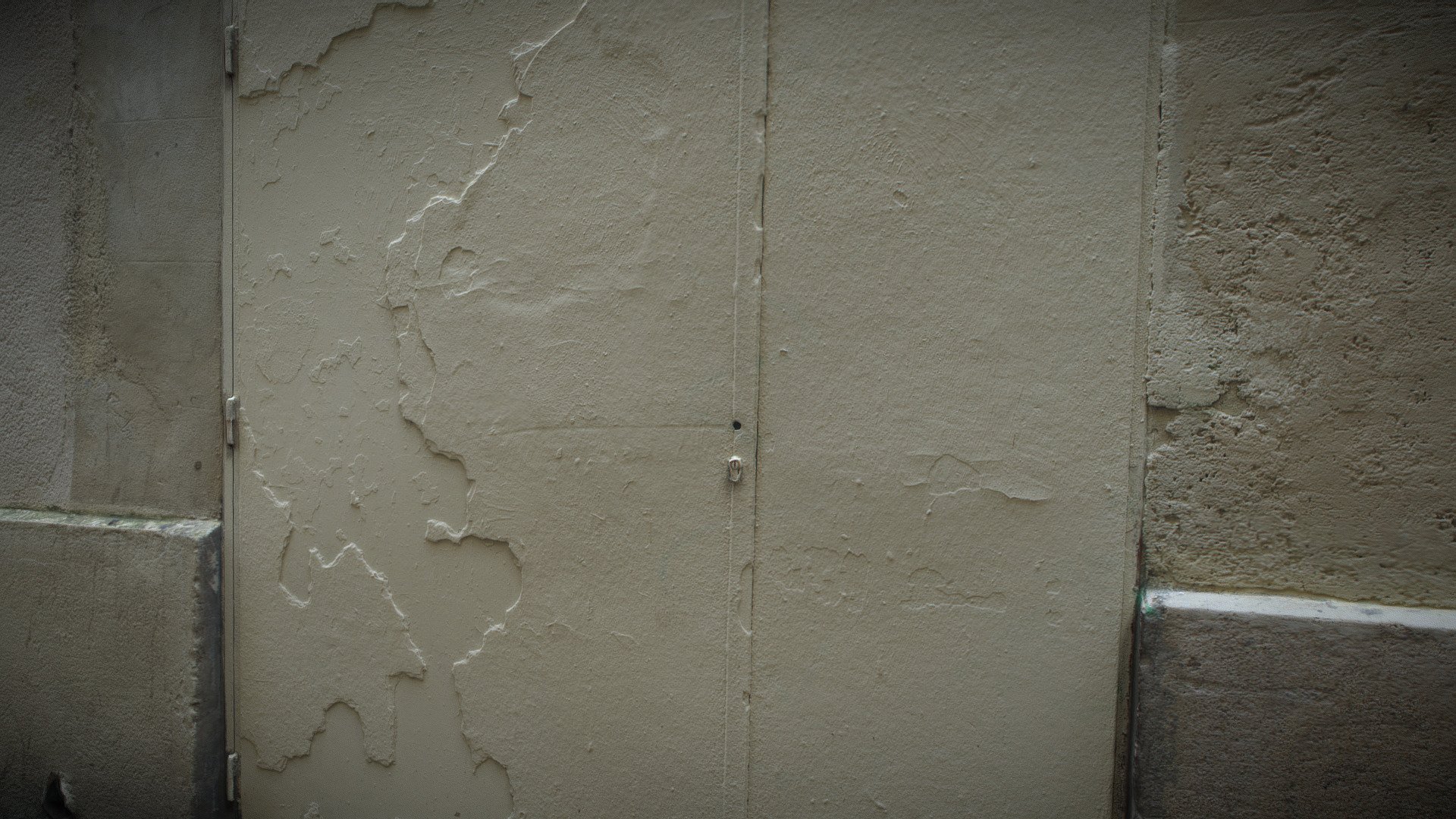 Beige door of a back shop.
