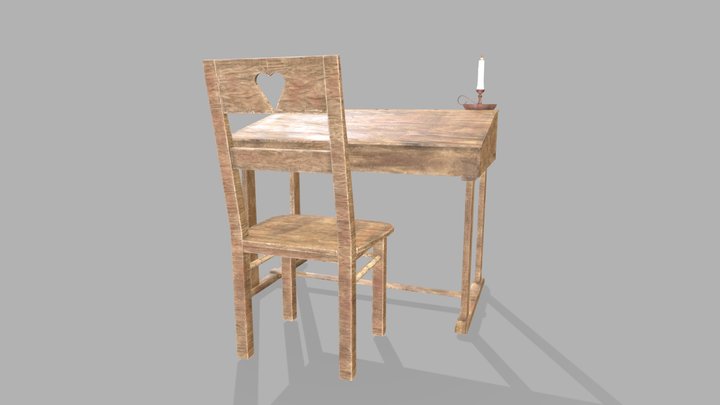 Medieval School Desk And Chair 3D Model