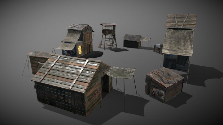 Shanty style huts for Original University Game. 3D Model