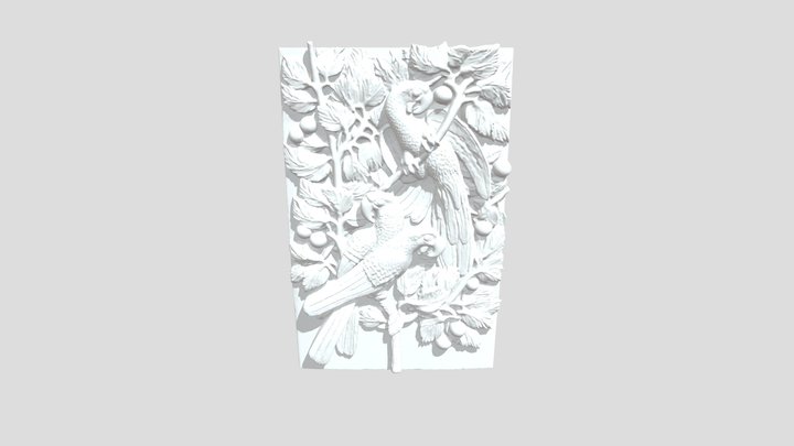 Parrots on a Branch Wood carvings 3D Model