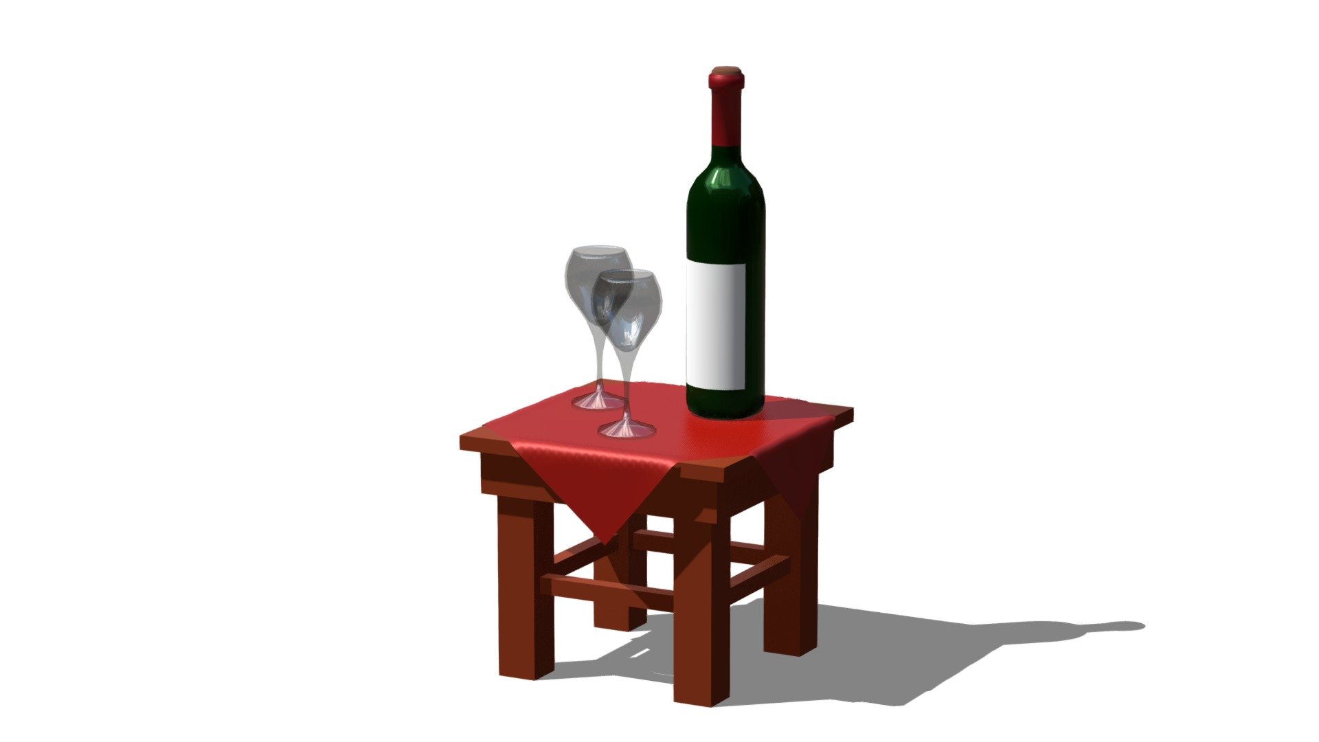 Wine & Cups Table - Lowpoly