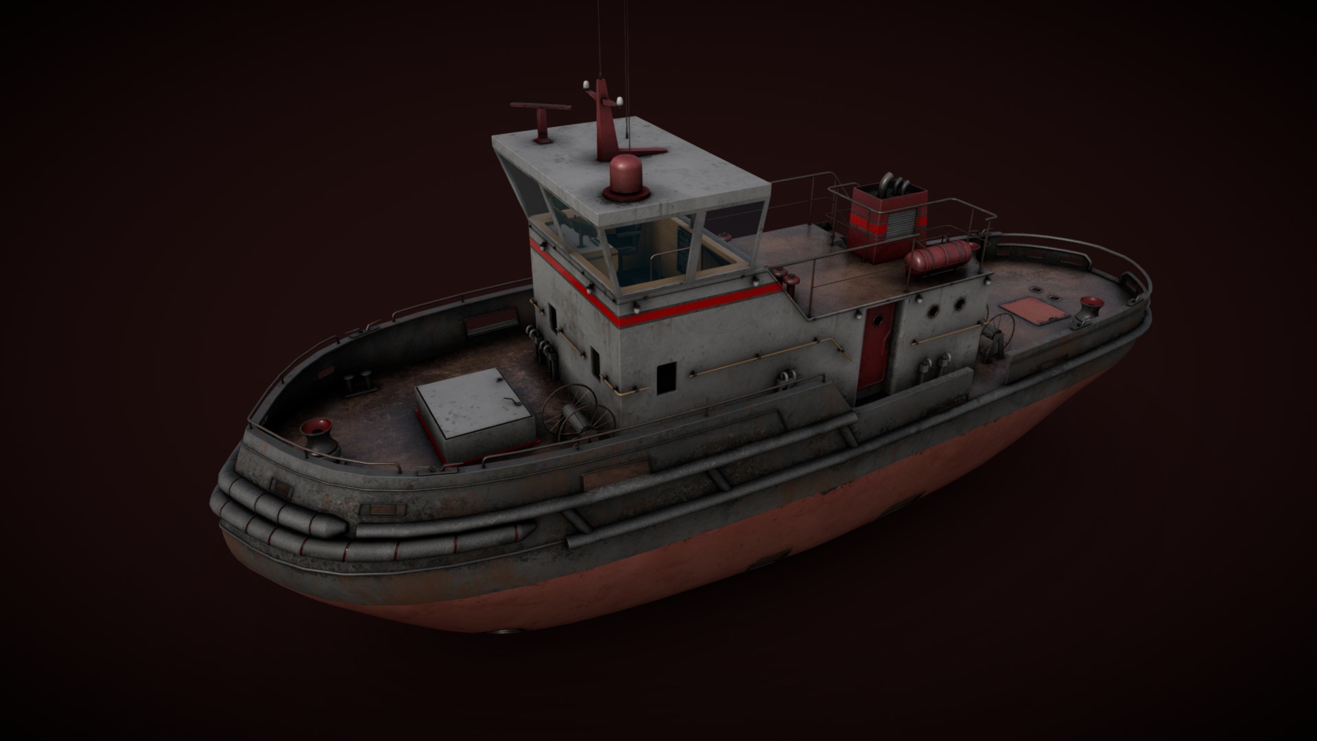 3D model Tug boat - This is a 3D model of the Tug boat. The 3D model is about a small boat on a black background.