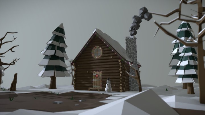 Low-Poly Christmas Demon Cabin. 3D Model