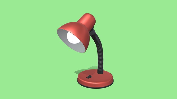 Red table lamp with a glowing bulb 3D Model
