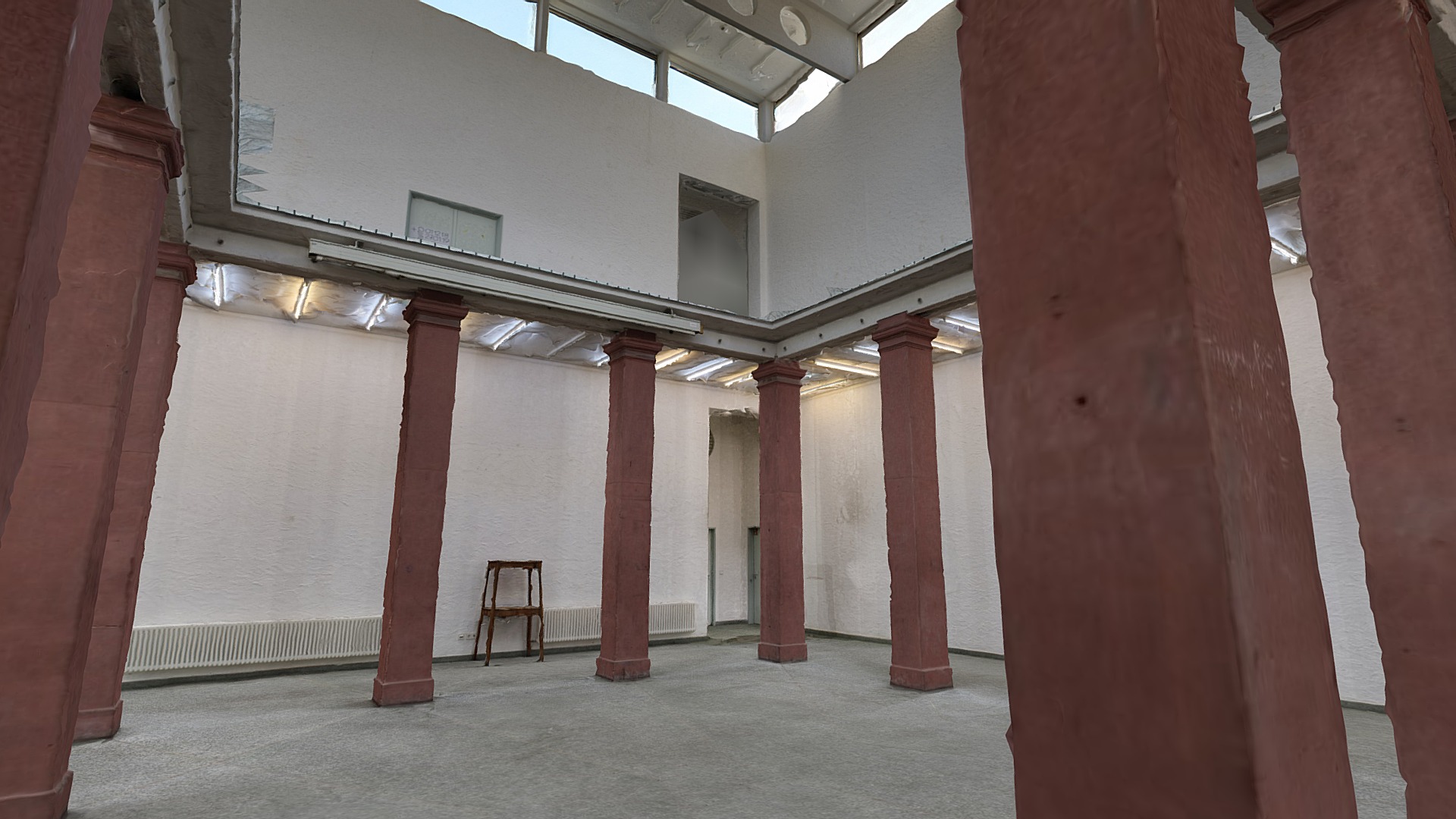 3D model Hall - This is a 3D model of the Hall. The 3D model is about a room with pillars and a chair.