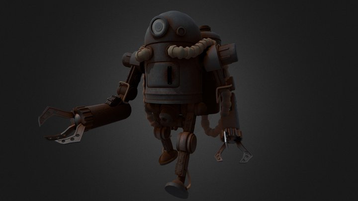 Little Rusty Steampunk Robot-assistant 3D Model
