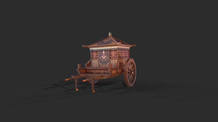 Japanese wooden cart 3D Model