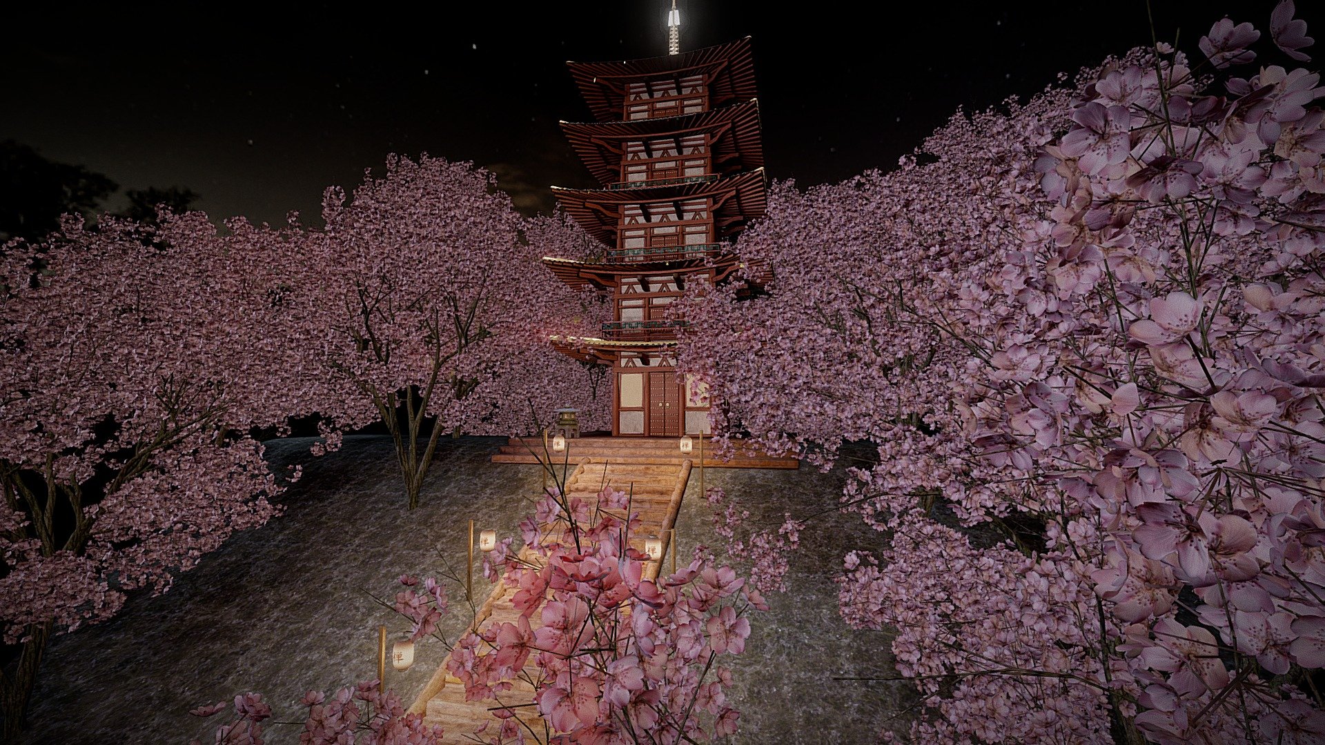 Sakura pagoda scene - 3D model by Rob Li (@LiBinZyu) [4b66929] - Sketchfab