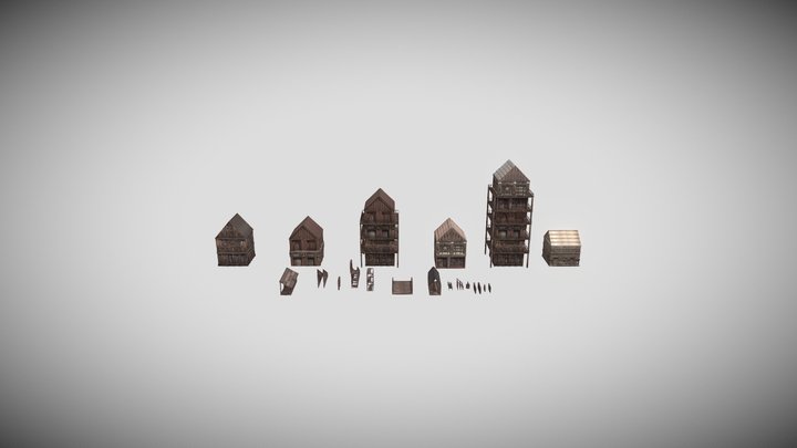Fantasy City Buldings Street Parts Pack 3D Model