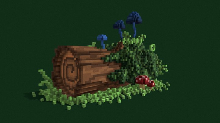 Voxel Mossy Log 3D Model