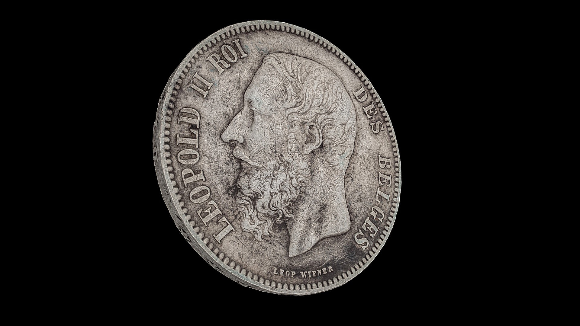 3D model Monnaie 5 francs : Leopold II - This is a 3D model of the Monnaie 5 francs : Leopold II. The 3D model is about a coin with a face on it.
