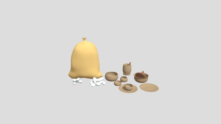 Plates, bowls and potatoes 3D Model