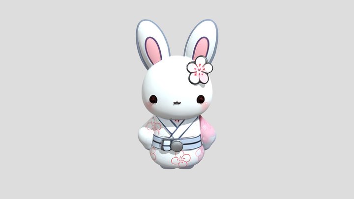 Kawaii rabbit in kimono 3D Model