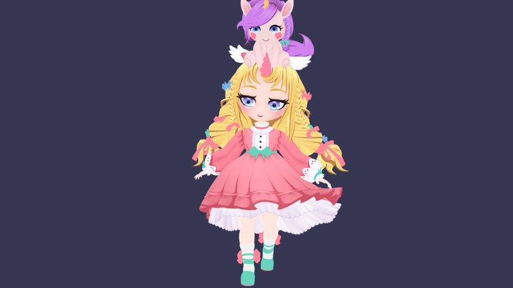 Unicorn vtuber with companion 3D Model