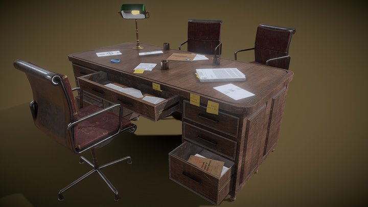 1980s detectives desk 3D Model