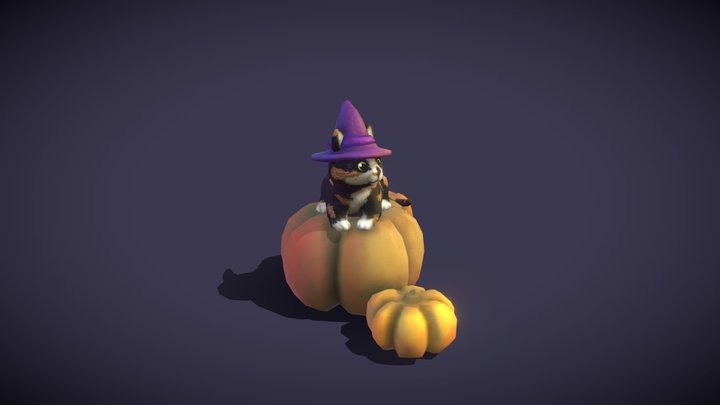 Cat on pumpkin's 3D Model