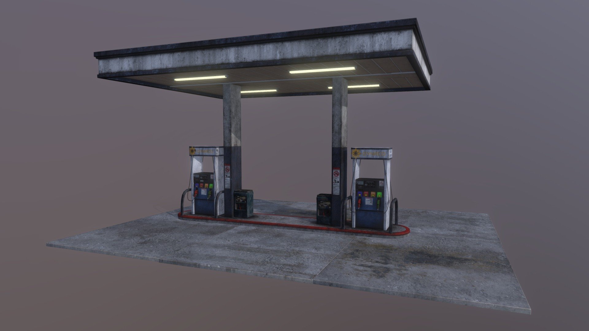 Gas Station Canopy with Fuel Pumps
