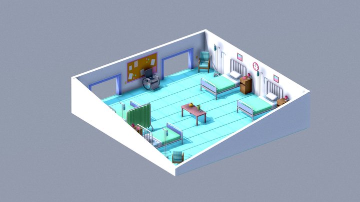 Low Poly Isometric Hospital 3D Model