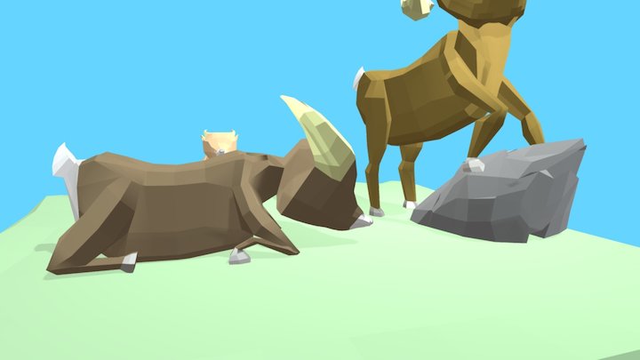Big Horned Sheep Family 3D Model