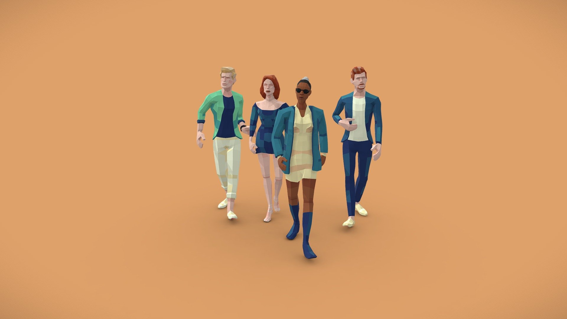 Moving Forward Low-Poly People Static 3D Set - Buy Royalty Free 3D ...