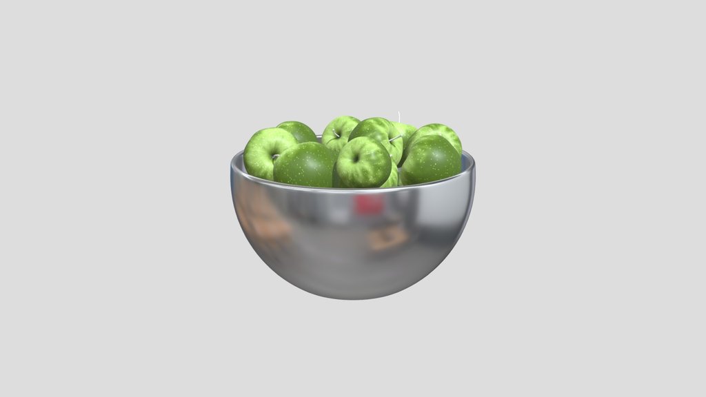 Metalic Bowl With Green Apples