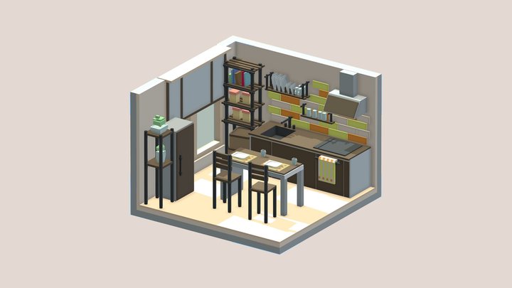Isometric cartoon kitchen room 3D Model