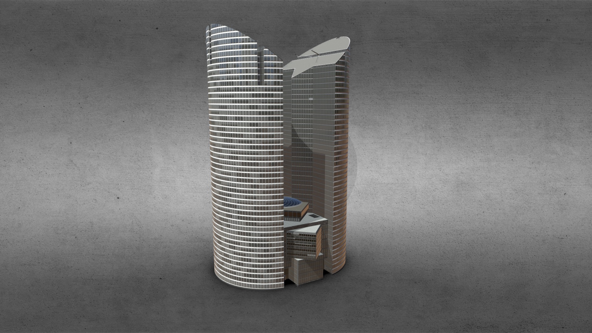 3D model Alicante & Chassagne Tower – La Défense Paris - This is a 3D model of the Alicante & Chassagne Tower - La Défense Paris. The 3D model is about a tall tower with a basket.