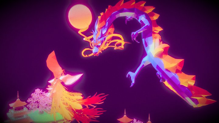 Phoenix and dragon 3D Model