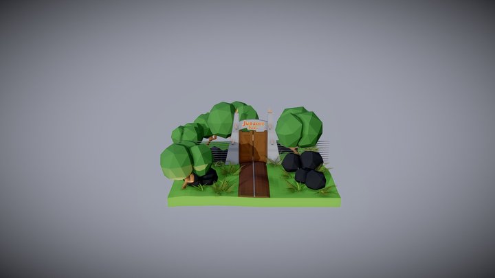 Jurassic Park Gate Low poly 3D Model