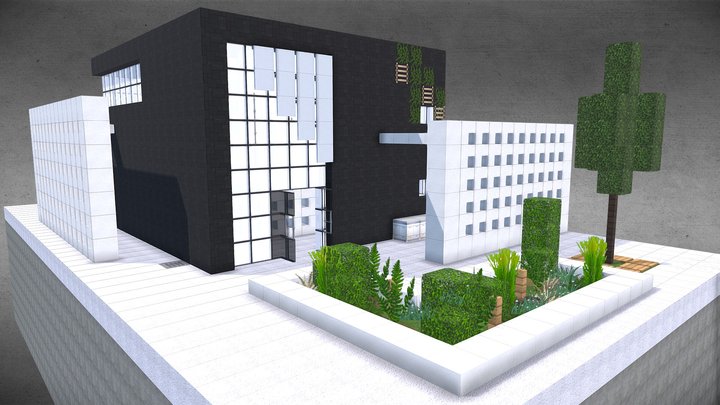 Black Cube Minecraft Modern House 3D Model
