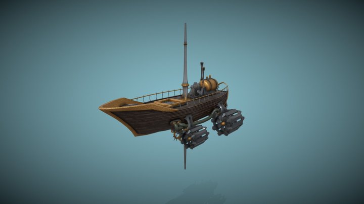 Floating steam ship 3D Model
