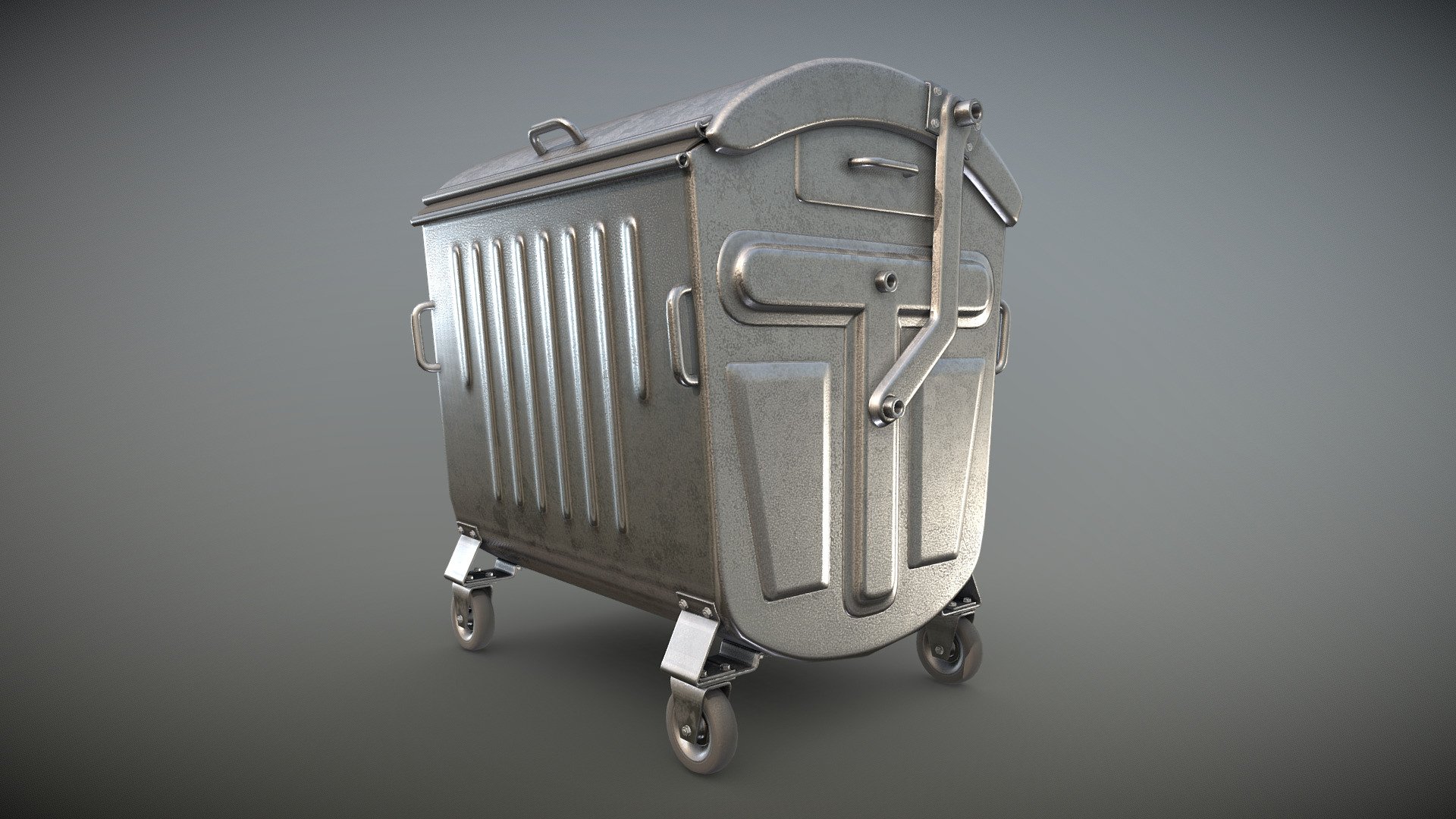 Old Metal Garbage Trash Container (Low-Poly)