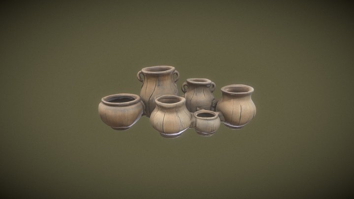 Cluster Of Ancient Pots 3D Model